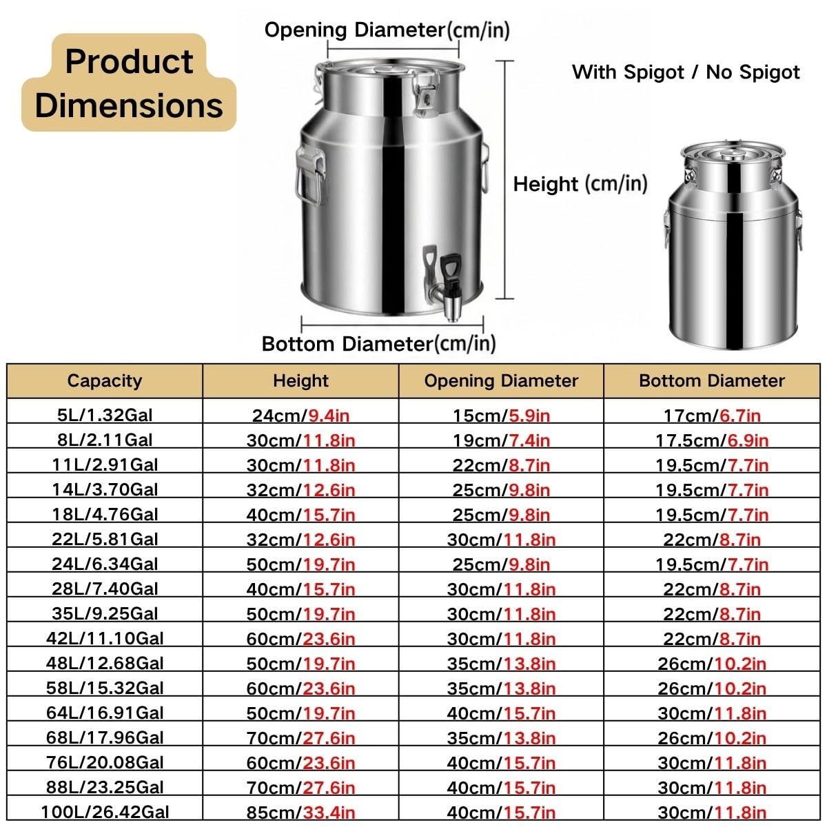 5 Litros Barril Cerveza con Grifo 201 Inox Lechera Cubo de Leche Hermético | Dispensador Bebidas Aceite Vino Agua Cocina Sellado Cubo de Leche con Grifo Barril Cerveza Hogar(No Spigot,8L)