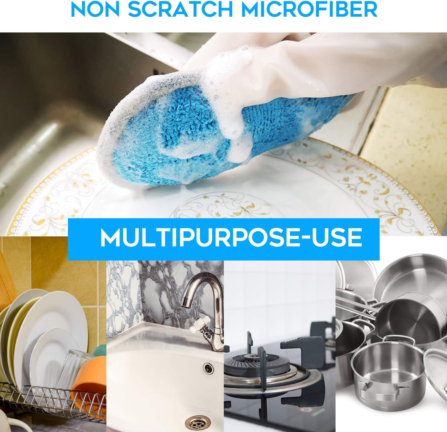 Dual Sided Multi-Purpose Sponges Kitchen,Non Scratch Dish Sponge for Washing Dishes Cleaning Kitchen，Rough Scrubbers for Non-Stick Cookware, Soft Microfiber Scrub for Dishes(Yellow,6Pack) - Image 6