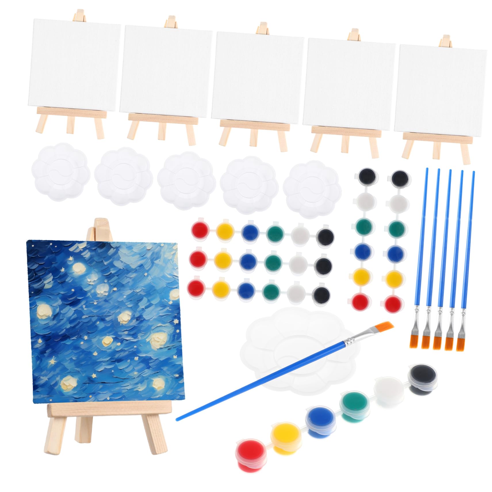 Kit Completo Di 20 Mini Tele 10x10 Cm Con Cavalletti, Pennelli E Vaschette – Per Pittura Acrilica E Hobby Creativi