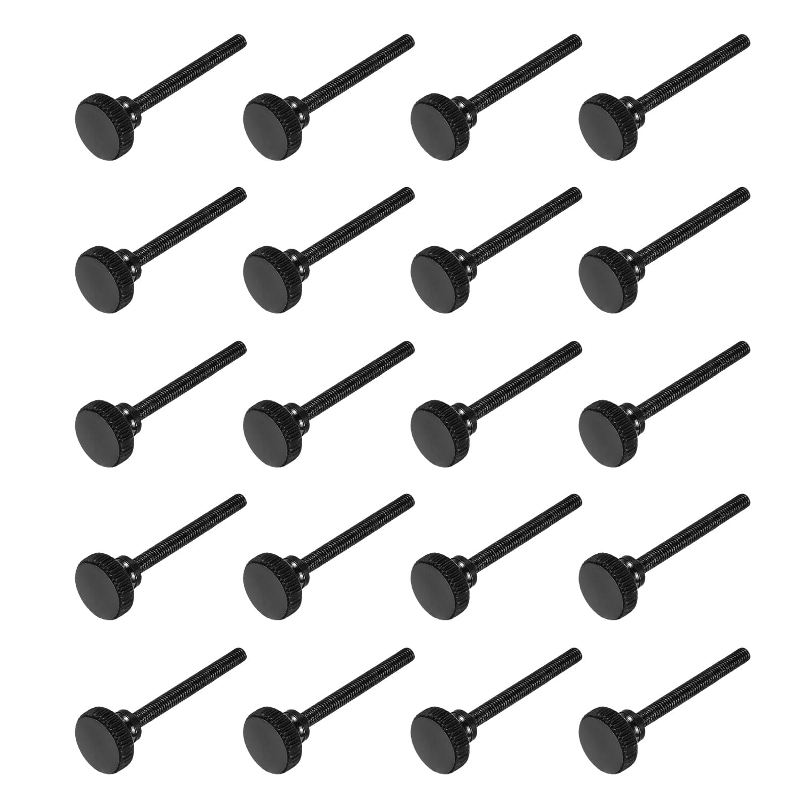 MECCANIXITY 20pcs M3 x 30mm Knurled Thumb Screws, Black Steel Flat Head Thumb Screws Metric Knurled Bolts with Shoulder Grip Knobs Hand Tighten Thread