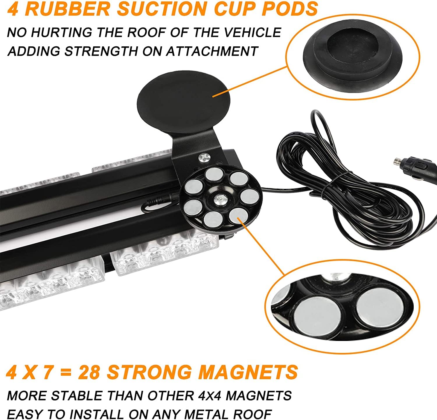 Luce Strobo 54 LED 12/24V 75cm Magnetica Luce Emergneza Avvertenza per Auto Luce Stroboscopica di Emergenza Veicoli di Soccorso
