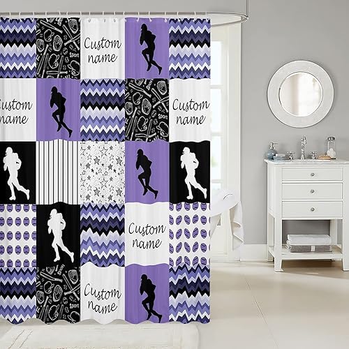 Miniatura 9 de Erosebridal Cortina de ducha personalizada de lucha libre, juego de cortina de ducha a cuadros cuadriculados para niños y hombres, cortina de baño