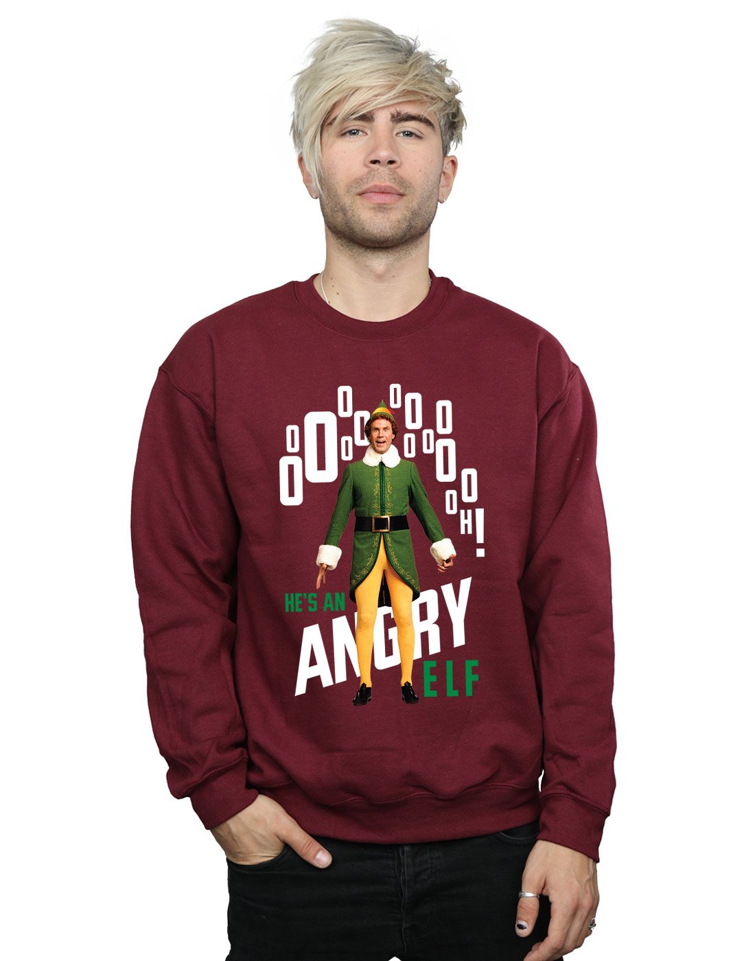 Absolute Cult Men's Burgundy Elf Angry Sweatshirt Small