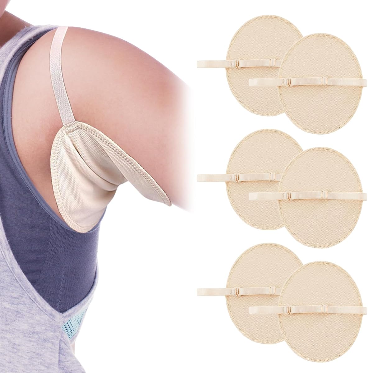 3 Pairs of Underarm Sweat Pads for Women, Sweat Pads for Under Arms, Underarm Reusable for Men and Women, Comfortable and Breathable (Nude Color)