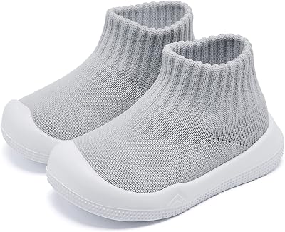 Baby Shoes Girls Boys Non Slip Baby Sock Shoes with Soft Rubber Sole Infant First Walking Sneaker Toddler Slipper Lightweight 12-18 Months Grey