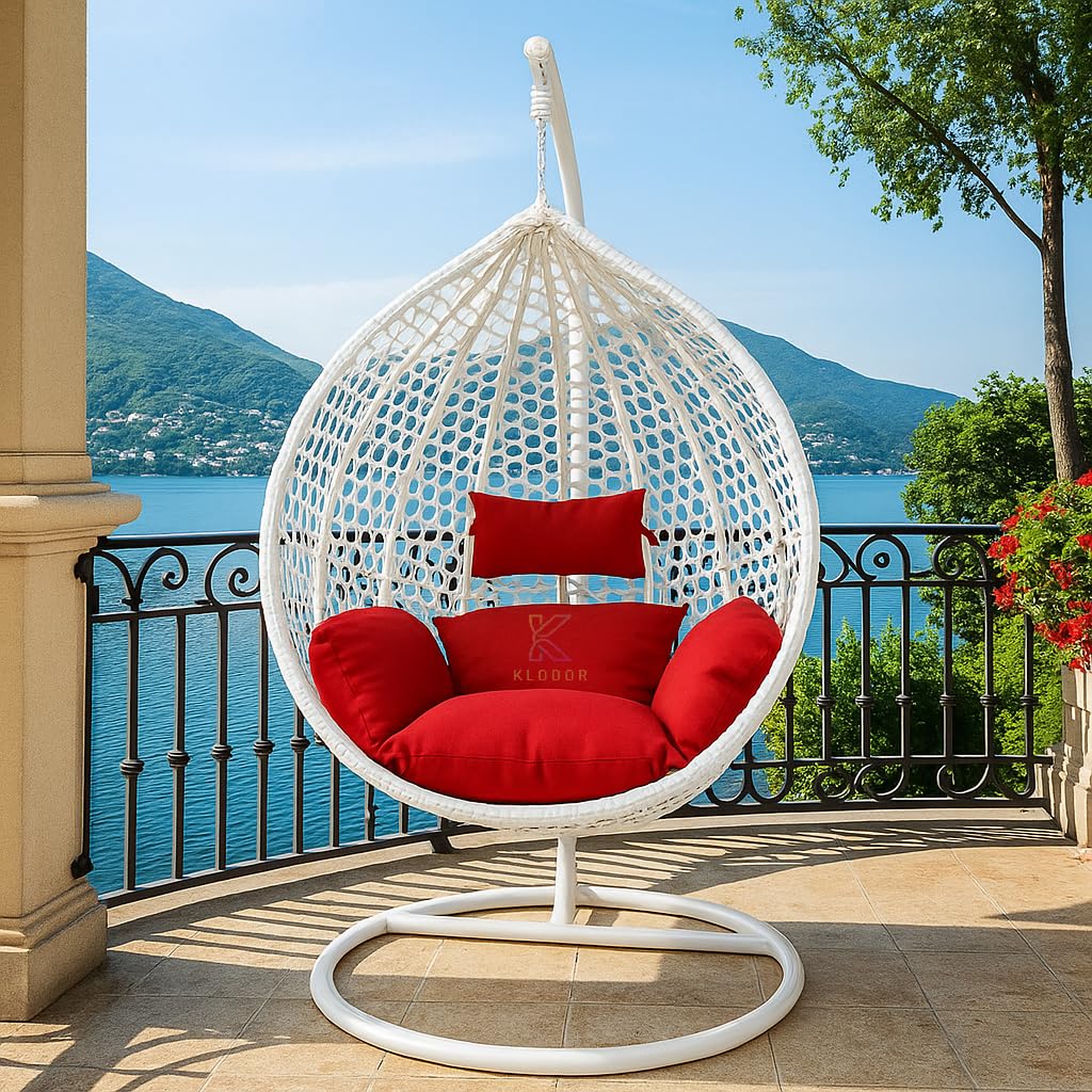 Swing with Stand & Cushion for Outdoor/Indoor/Balcony/Garden/Terrace Iron Large Swing, White + RED-image-29