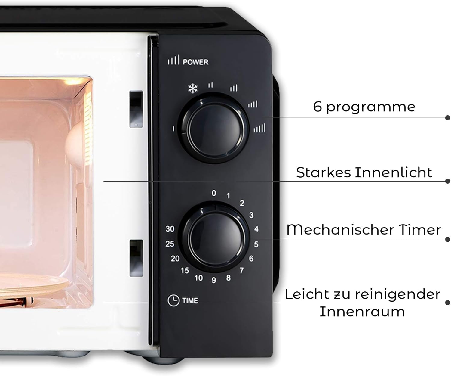 KUMTEL Microonde / 20 litri / 700 Watt / 6 livelli di potenza/piatto girevole in vetro (Ø 24,5 cm) / funzione di scongelamento temporizzato/facile da pulire interno KUMTEL Microonde / 20 litri / 700 Watt / 6 livelli di potenza/piatto girevole in vetro (Ø 24,5 cm) / funzione di scongelamento temporizzato/facile da pulire interno