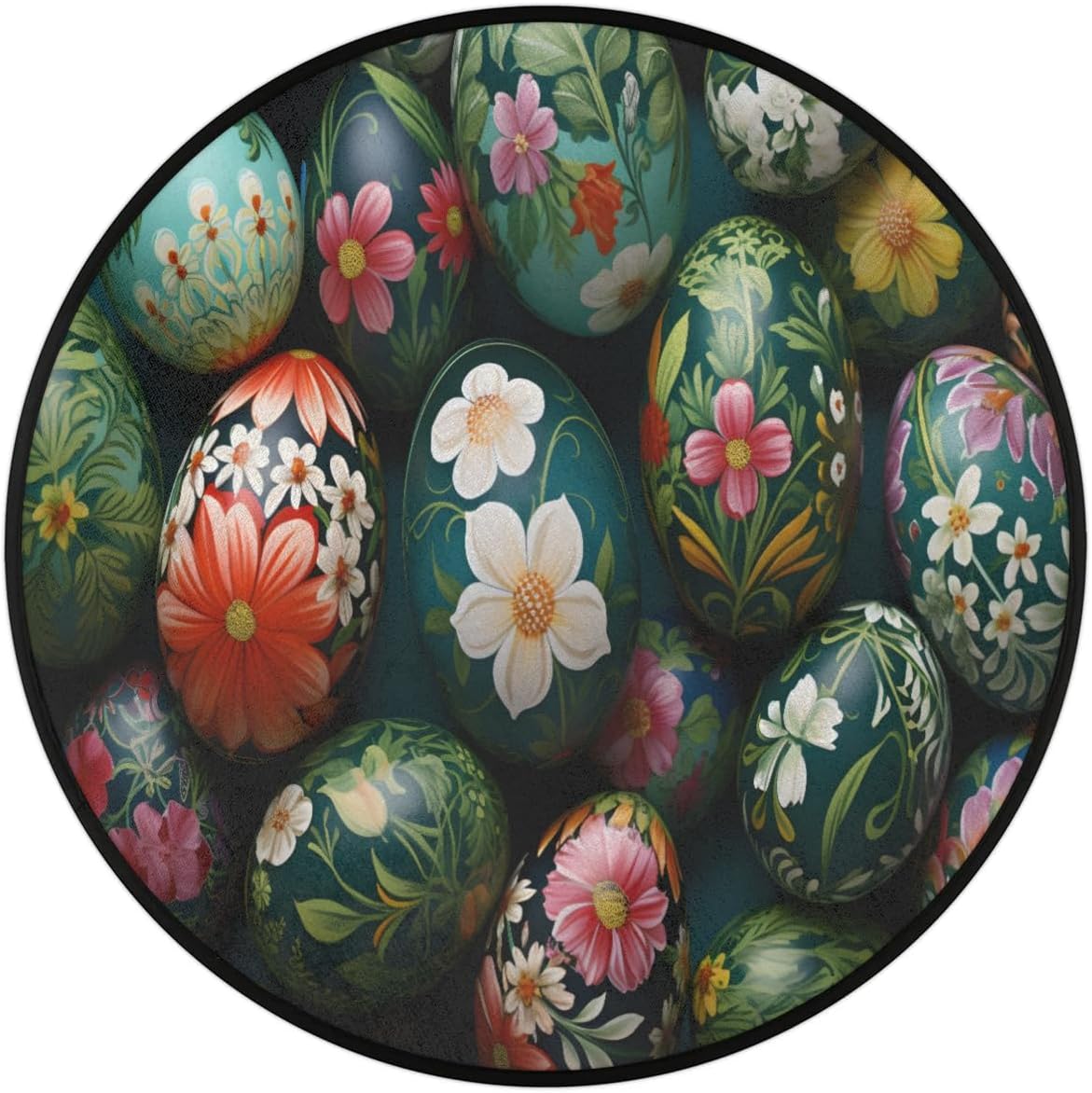 Rug Area, Easter Egg Flower Rug Accent Anti-Slip Distressed Protector Gaming Computer Chair Mat Throw Rugs Floor Carpet for Living Room Bedrooms Laundry Decor Gaming Diameter 33.88in