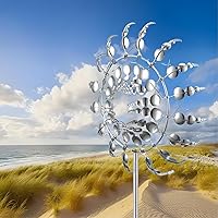 Vista 8 de Molino de viento metálico único y mágico, 2 hilanderos de viento, escultura cinética alimentada por viento 3D, molinos de viento de acero