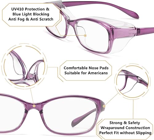 Miniatura 5 de LianSan - Gafas de seguridad antivaho y antisaliva, protección UV, HD, gafas con filtro de luz azul, para mujeres