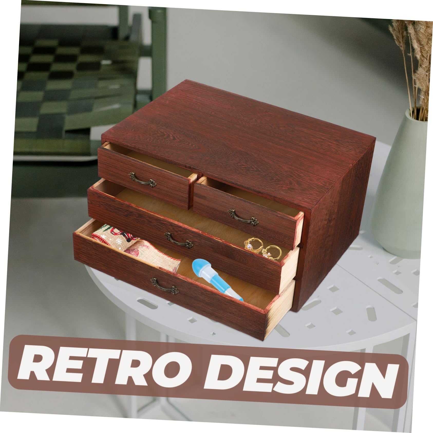 Schreibtisch-Organizer aus Holz mit Schubladen, Vintage-Büro-Aufbewahrungsbox für Make-up, Schmuck und Teetablett