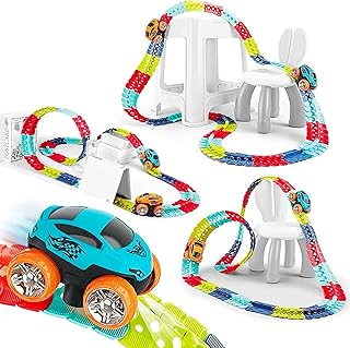 Car Racing Track Luminous Car Racing Track with Car Magic Track Car Playset Includes 138 Pieces Tracks Racetrack Playset for Children from 3 Years Old