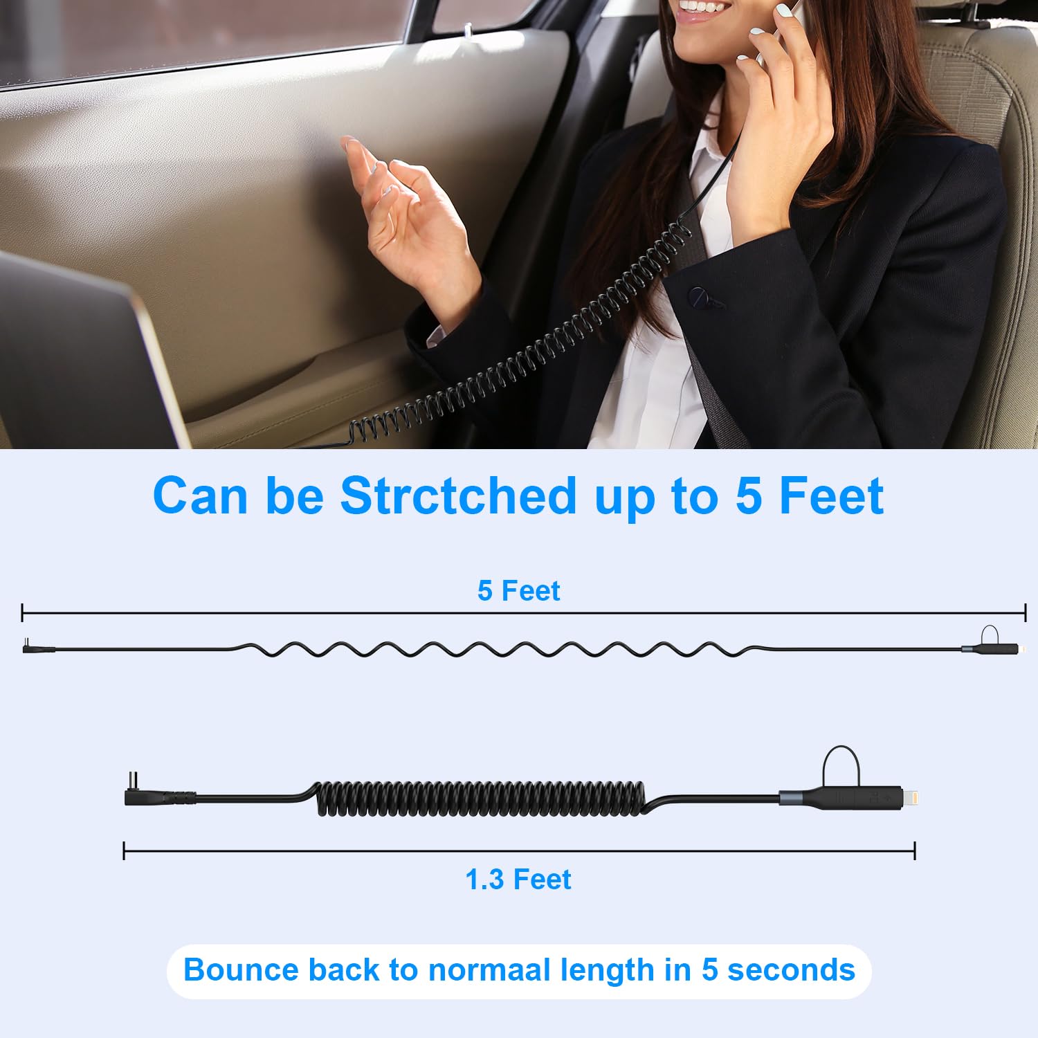 Cavo USB C a Spirale, [1,8M] Cavo USB C da 60W per Carica Dati 2 in 1 ad Angolo Retto CarPlay, Compatibile Android Auto, Tesla Model Y/3/X/S, iPhone 16/15/14/13 Pro Plus Max, Galaxy, Google, Tablet