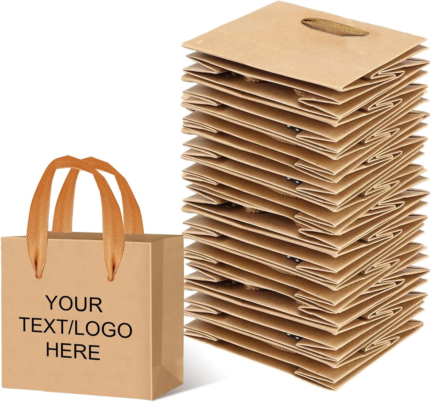 Bulk Custom Gift Bags with Handle, Personalised Party Favours, Add Text/Name/Logo, Tiny Kraft Luxury Bags for Birthday, Christmas, Wedding, Events, Baby Showers (Brown)