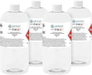 Lab Alley Ethanol 200 Proof (100%) Denatured with Heptane, Extraction Grade Solvent, Kosher & Halal Certified, Made in USA, 4 Liters (Pack of 4 x 1 Liter Bottles)