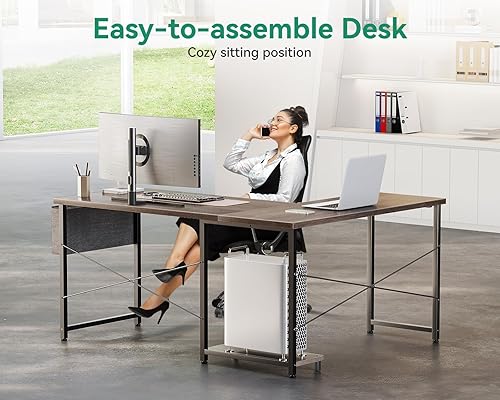 Miniatura 5 de AODK Escritorio en forma de L, escritorio de computadora de 50 pulgadas con bolsa de almacenamiento, escritorio reversible de oficina en casa con