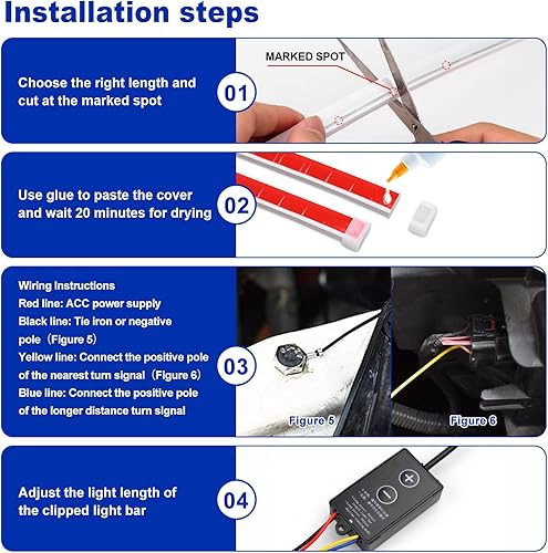 Miniatura 4 de Tira de luz LED cortable para debajo del capó, tira de luz LED para motor automotriz, guía de luz giratoria, impermeable, IP66, accesorios de