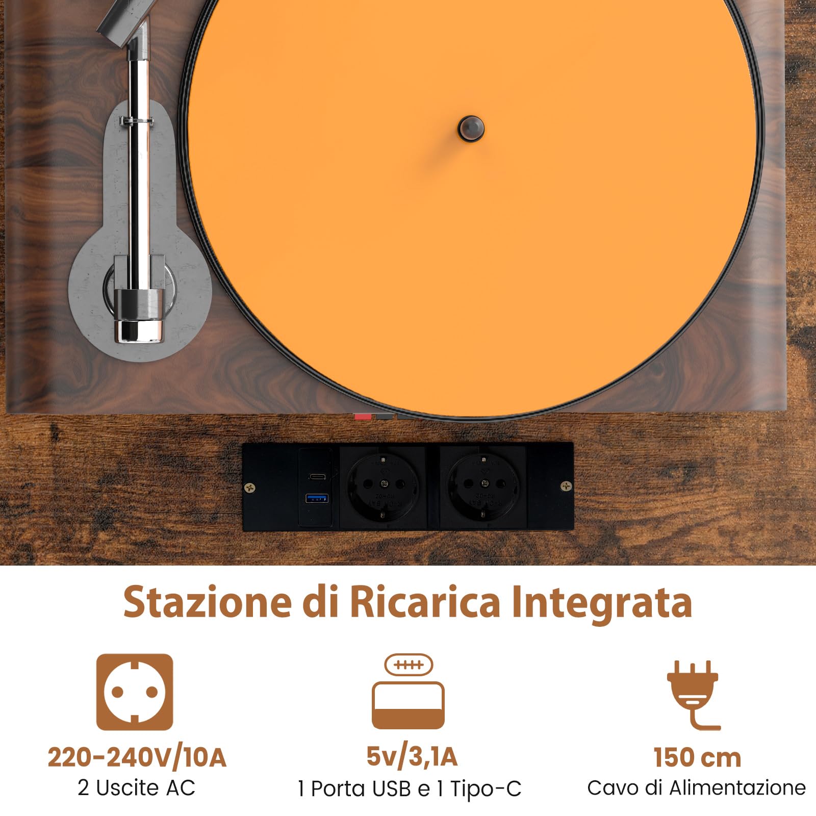 RELAX4LIFE Supporto per Giradischi con Stazione di Ricarica, Mobile Porta Dischi Multistrato, Espositore in Legno per Dischi per Ufficio, Soggiorno, 79,5 x 40 x 79 cm
