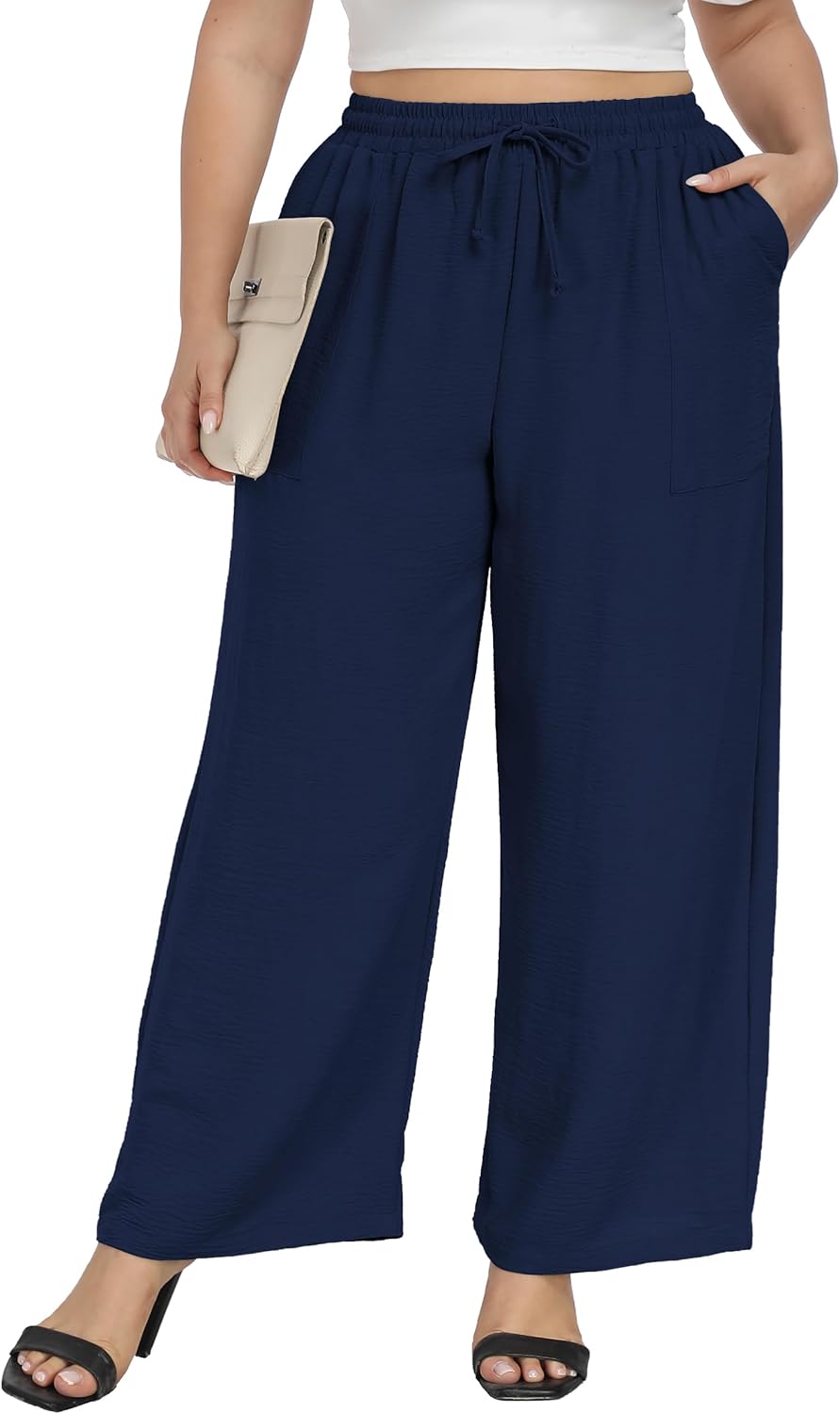 Cheapestbuy Plus Size Summer Wide Leg Pants for Women Loose Palazzo Pants Long Flowy Casual Pants with Pockets - Image 2