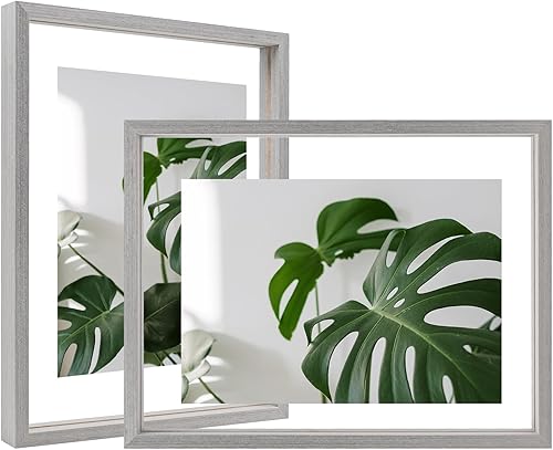 Miniatura 23 de Egofine Juego de 2 marcos flotantes de 8 x 10 pulgadas, marco de fotos de plexiglás doble, hecho de madera maciza, fotos de cualquier tamaño de