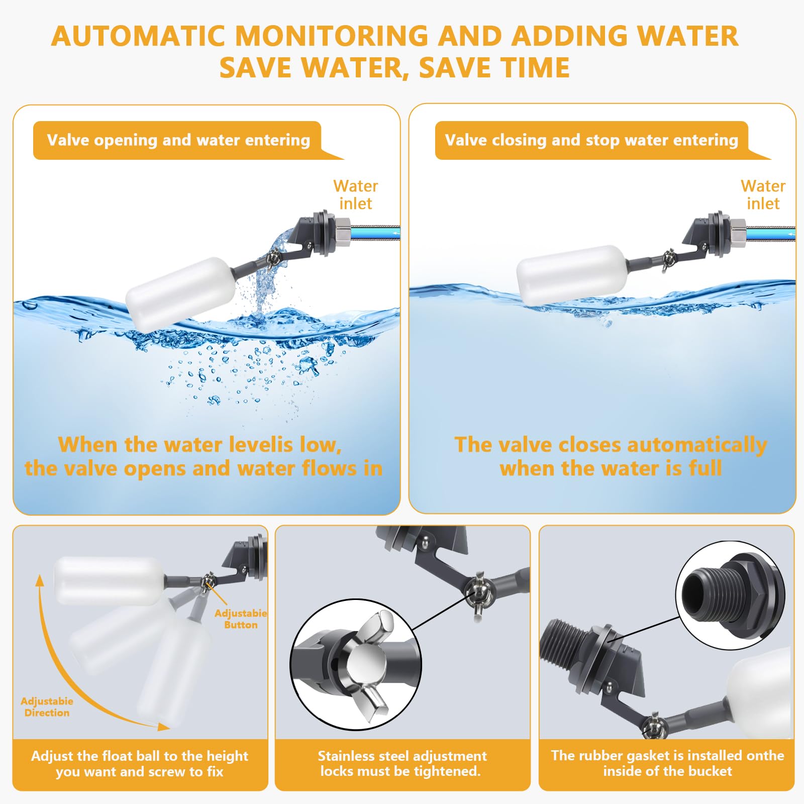 Lilyang Bebedero automático de pollo controlado por flotador para agua fresca continua, bebedero de pollo autollenado con manguera de agua de 60 pulgadas (un extremo de 3/4 pulgadas), adecuado para
