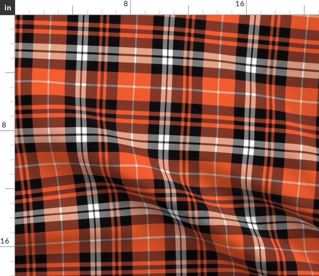 Spoonflower Fabric - Pumpkin Fall Plaid Orange Black White Spice Winter Orange Trendy Printed on Petal Signature Cotton Fabric by The Yard - Sewing Quilting Apparel Crafts Decor