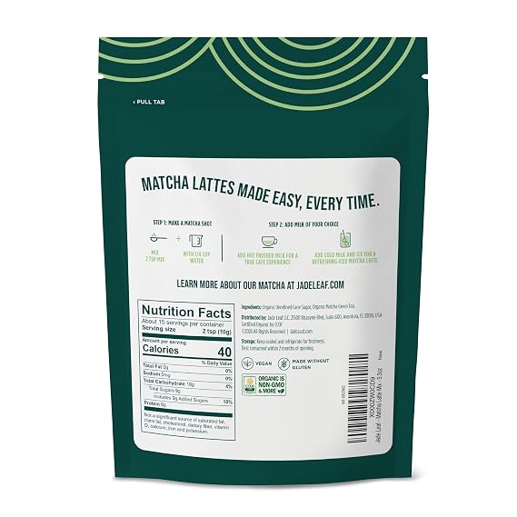 Jade Leaf Matcha Latte Mix, Original, 150g / 5.3oz | Sift-Free Matcha Powder for Lattes - Lightly Sweet Matcha Green Tea Powder w/ Unrefined Cane Sugar - Easy to Make