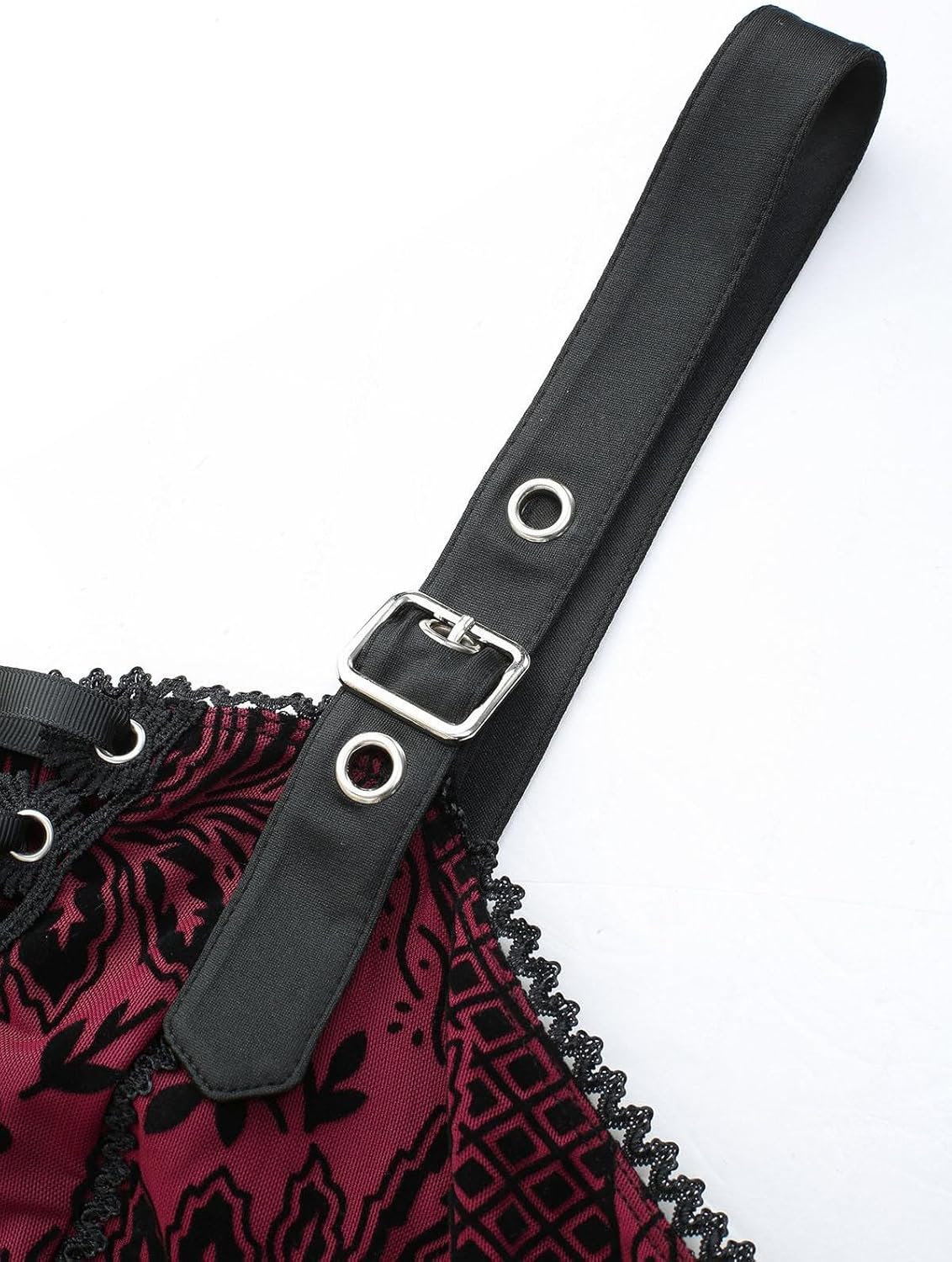 ROSE GAL Plus Size Womens Vintage Gothic Flower Flocking Lace-up Buckles Straps Sleeveless Midi Dress - Image 3