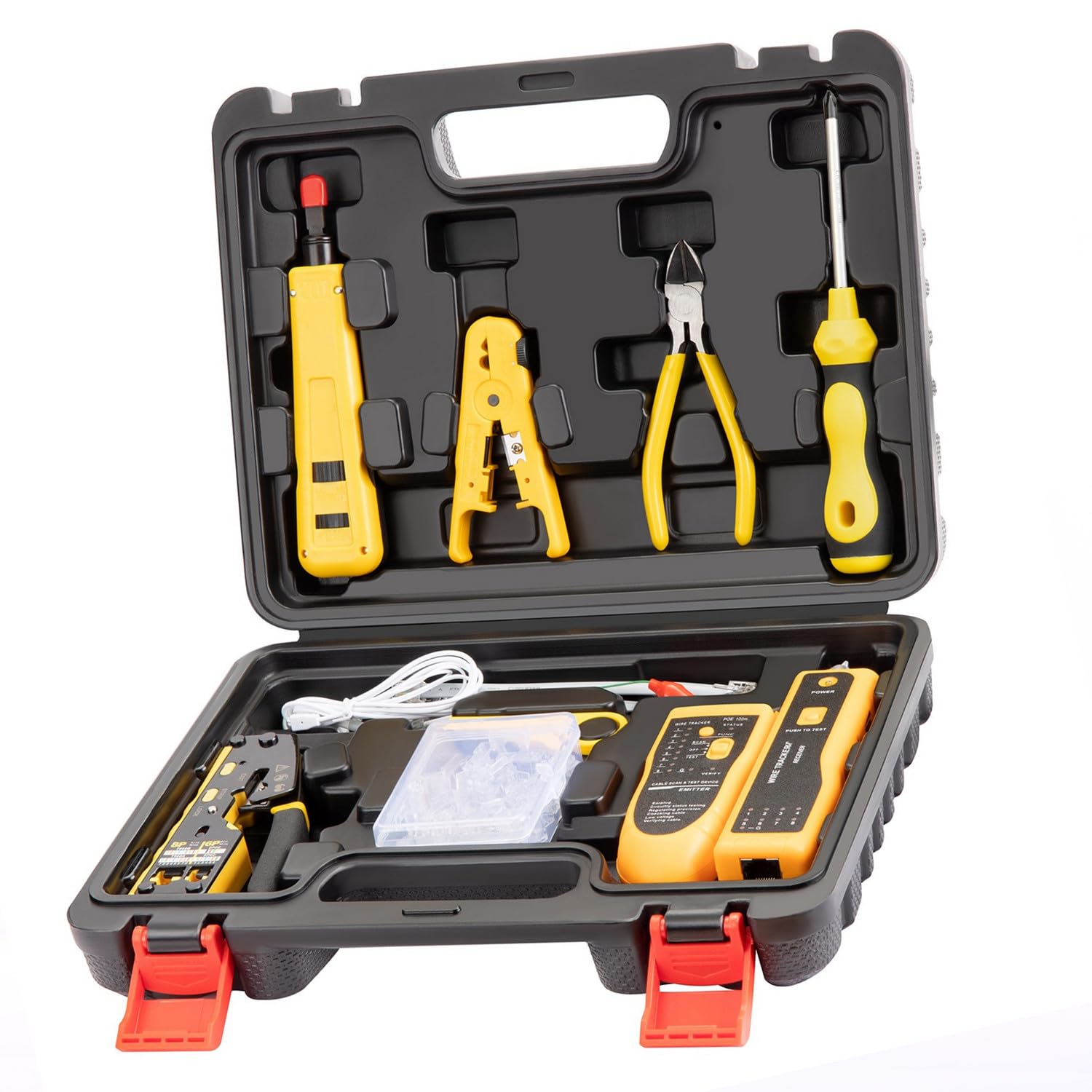 Kit d'outils réseau pour Cat6 Cat5e Cat5, Kit d'outils à sertir RJ45, Ethernet à sertir Cat6 Cat5e Cat5 avec suivi de fil, connecteurs traversants