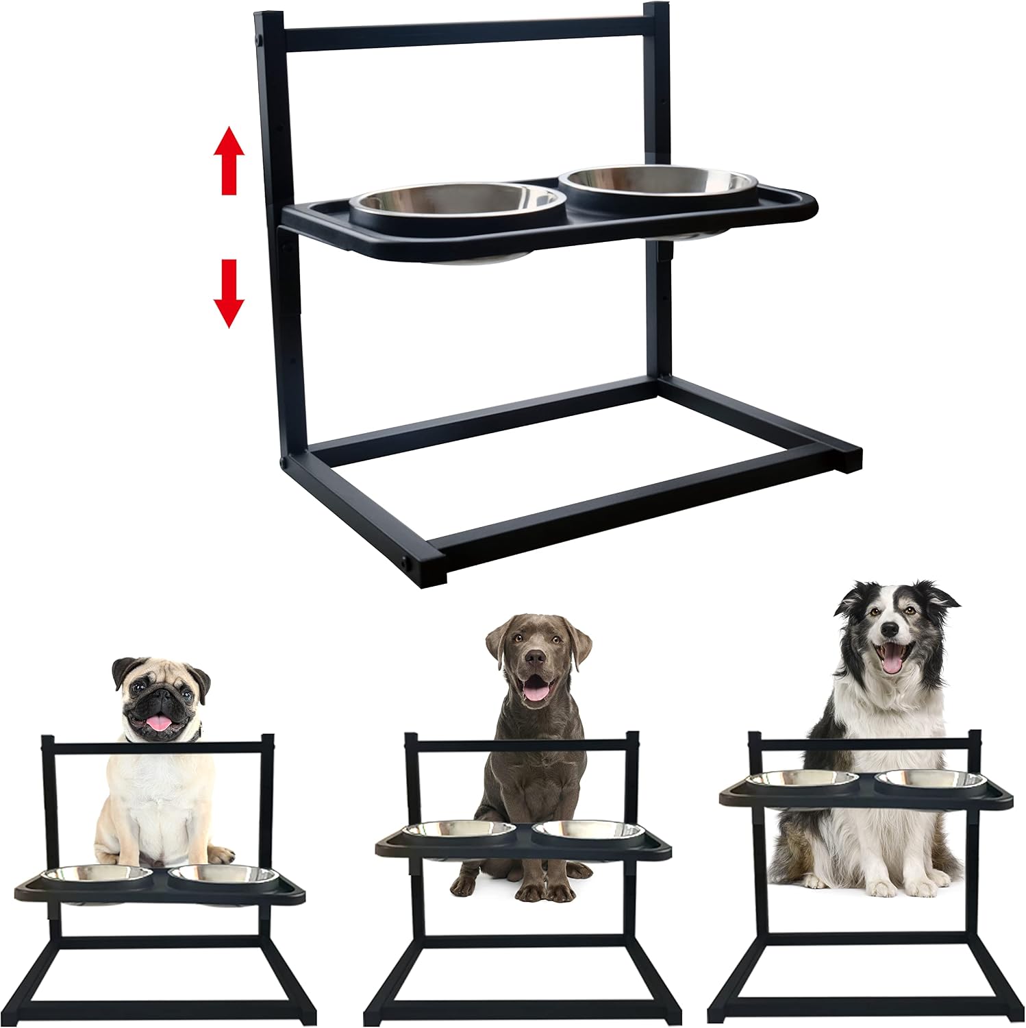 Mikicharm Dog Food Bowls, New Stainless Steel Spill-Proof Dog Bowl, Raised Dog Bowl Stand 2 Dog Food Bowls for Food and Water Double,…