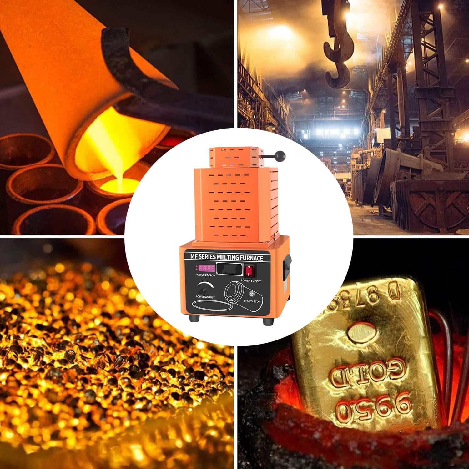 Electric Gold Melting Furnace, 2912℉ MINI Medium Frequency Melting Furnace with Graphite Crucible, 3-5min Melting Time, Metal Smelting Casting Kit for Industry, Workshop, Home (2.2lbs)