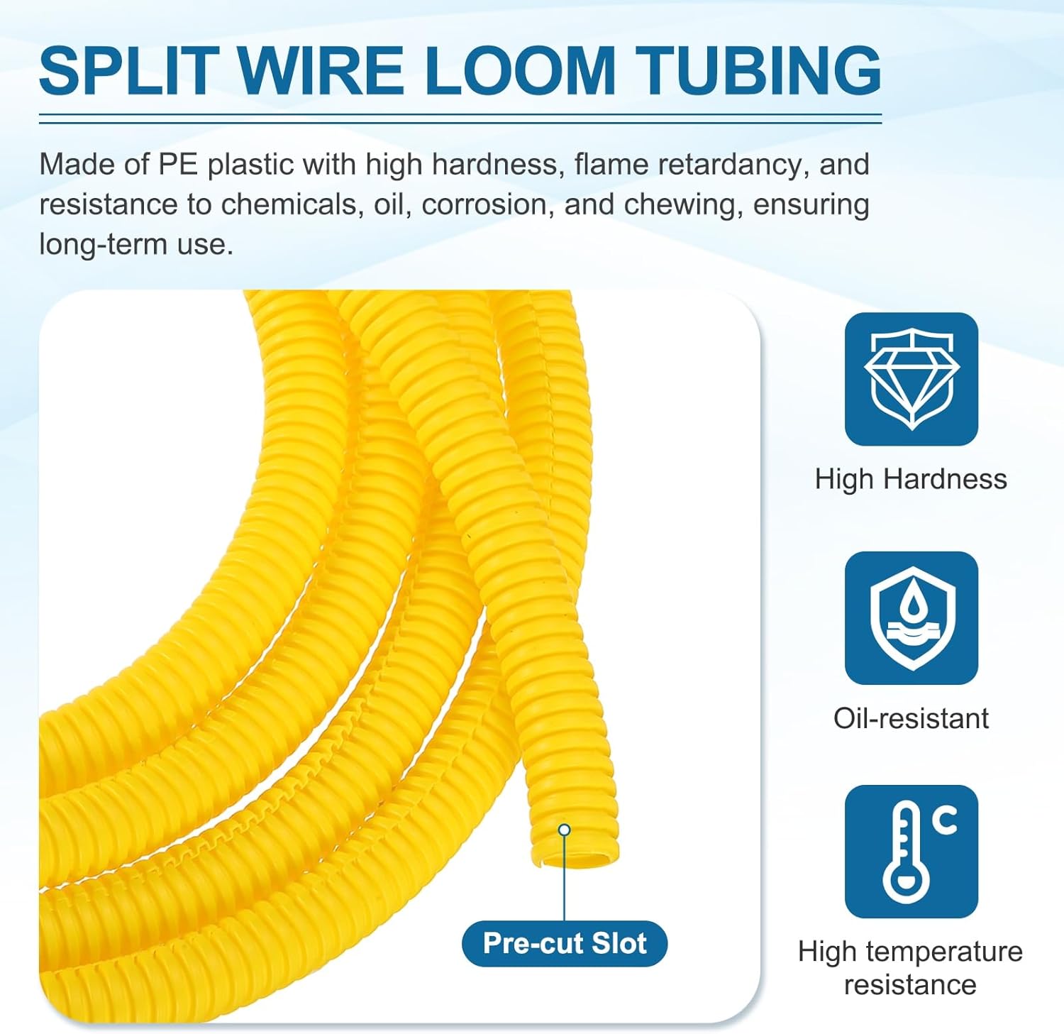 MECCANIXITY 1/2 Inch 100ft Split Wire Loom Tubing, Flexible Cord Protectors with Installation Tool Cable Management Sleeve Conduits Cover for Office Home Electrical Automotive Wires, Yellow