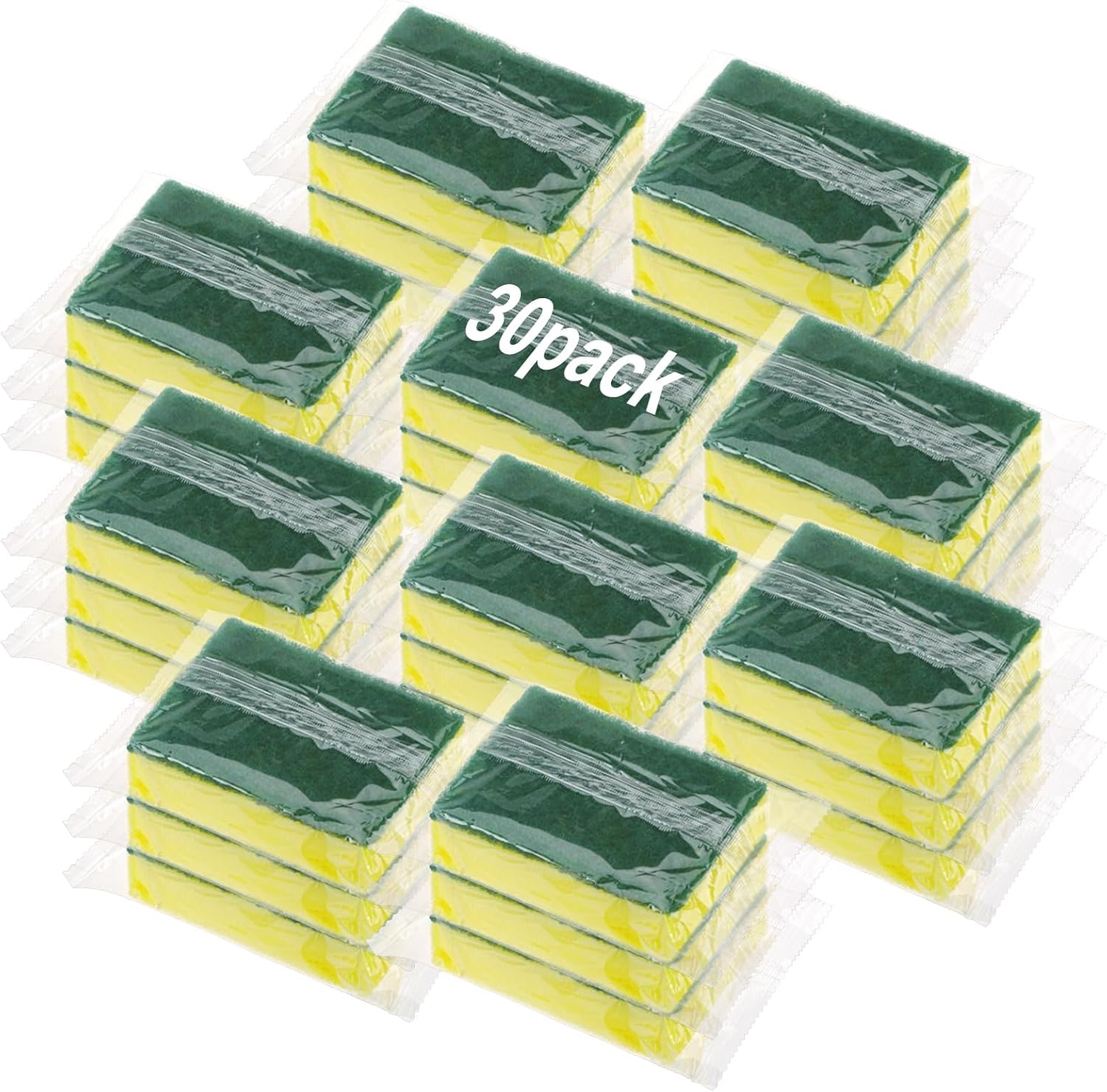 30 Pcs Individually Wrapped Sponges for Airbnb Apartment Green