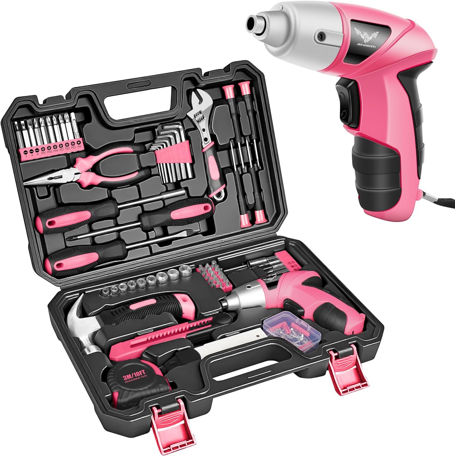 Electric Screwdriver 3.9V Pink USB Small Power Screwdriver Set. Cordless & Rechargeable with Driver Bit Set