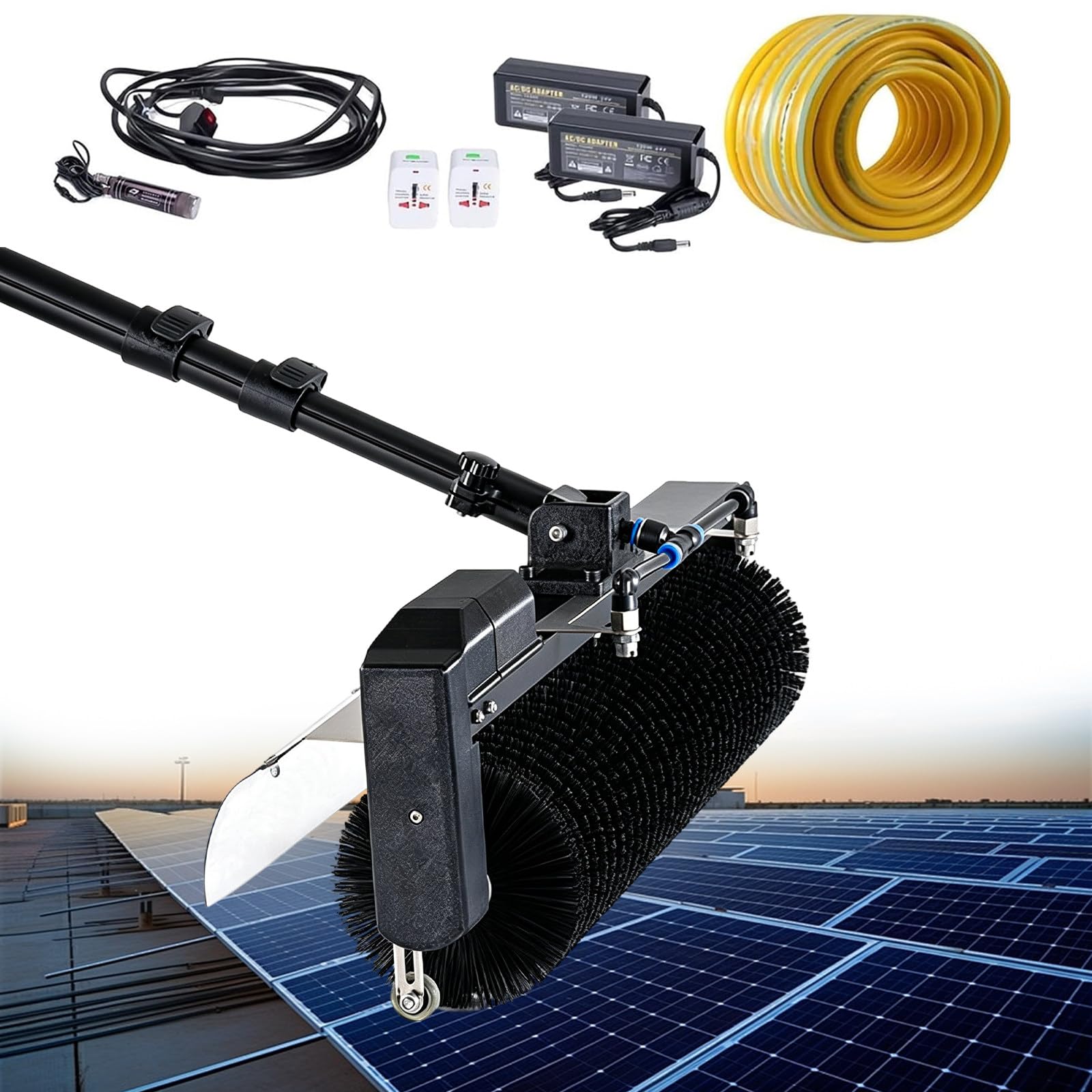 RUODATONLY 3.5/5.5/7.5M Solar Panel Cleaning Tools, 60cm Roller Brush Head, Solar Photovoltaic Panel Cleaning Machine, Water Fed Pole Cleaning Kit, Operations from -10°C Freeze to 40°C 5.5m/18ft