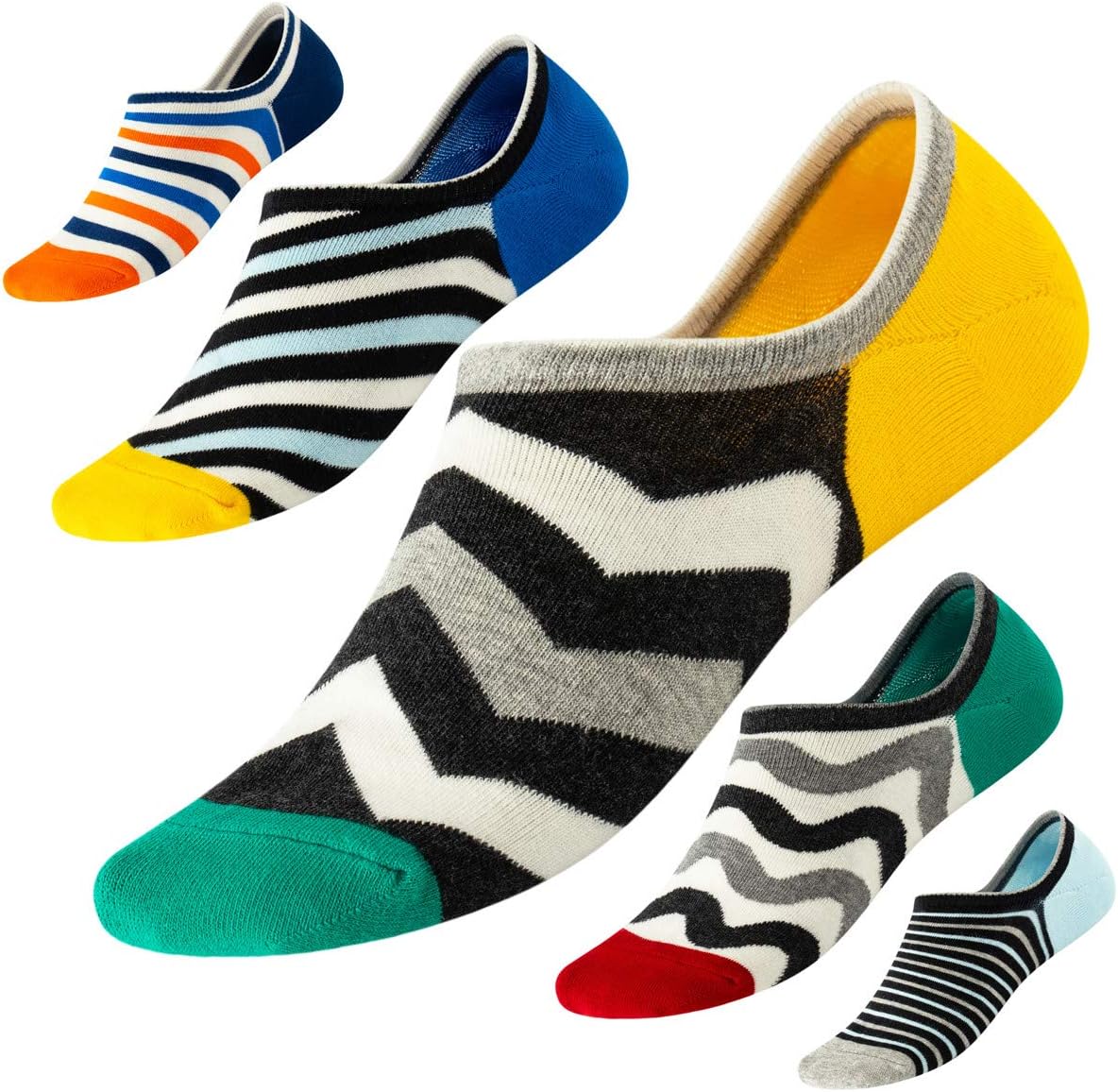 No Show Socks with Non-Slip Grip for Men&Women- Invisible Socks with Breathable Cotton for Sneakers 5Pairs Size 7-12