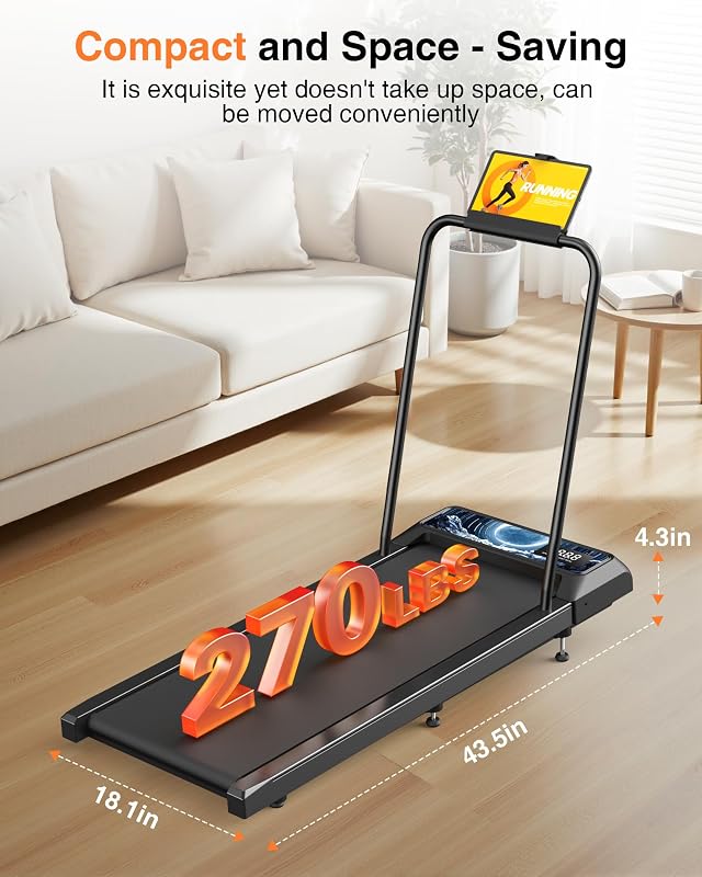 Walking with Incline Pad and Handle Bar, 2.5HP Low Noise Treadmill, 270lbs image 3