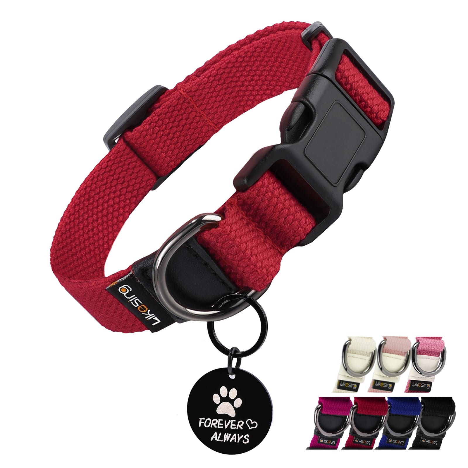 Likesing Cotton Soft Dog Collar, Quick Release Dog Collar with Buckle, Heavy-Duty Adjustable Pet Collar for XS Small Medium Large Dog, Colorfast Dog