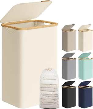 SONGMICS Panier à Linge 90L Blanc Crème