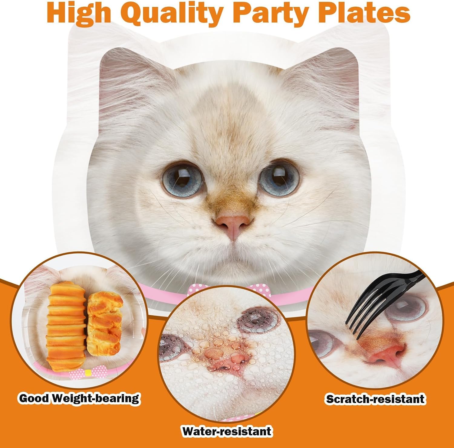 CHUNNIN 60 Pcs Cat Birthday Paper Plates Cat Shaped Dinner Party Plates for Cute Kitten Themed Party Supplies Kitten Disposable Dinnerware Plate for Christmas Birthday Baby Shower Decorations Favors image 3