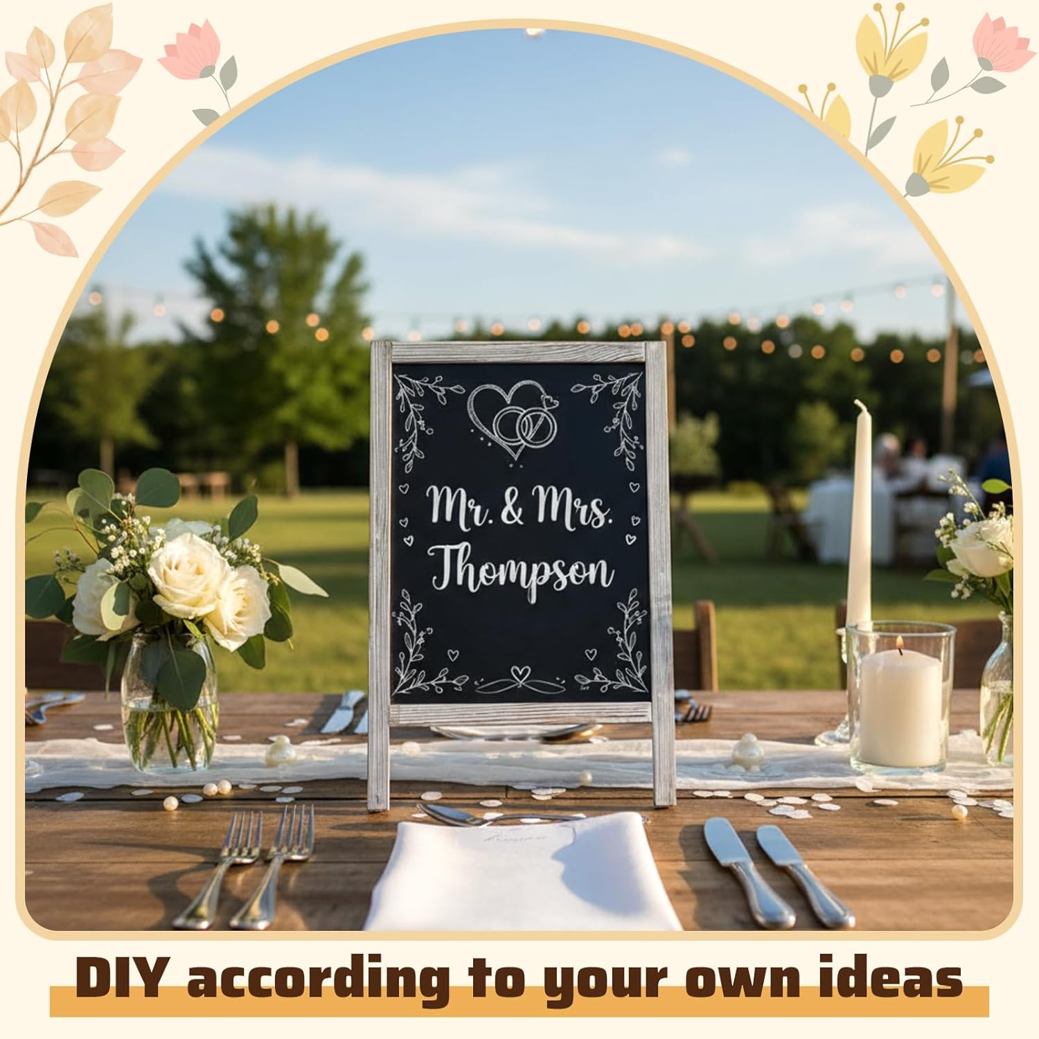 Henoyso 2 Pcs Double-Sided Tabletop Chalkboard Sign, 16"x10" Easel Rustic Wood Frame Small Chalkboard with 2 Erasers for Menu Cafes, Restaurants, Weddings Home Decor(White)
