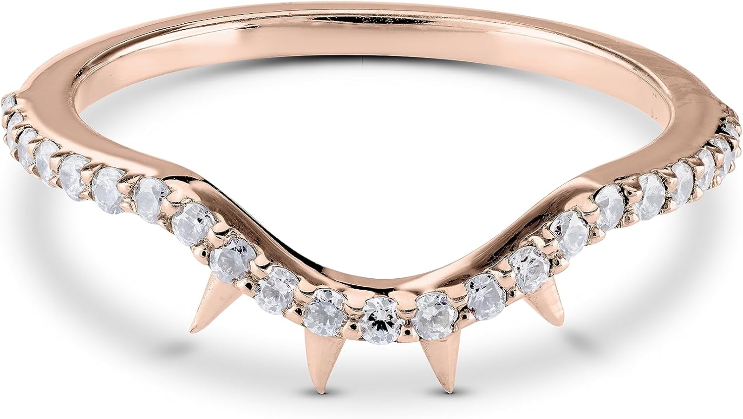 0.20CT Moissanite Diamond Thorny Wedding Bands for Women Engagement Ring Enhancer Guard Stacking Curved Round Cut 925 Sterling Silver Rose Gold Plated Size 4-10