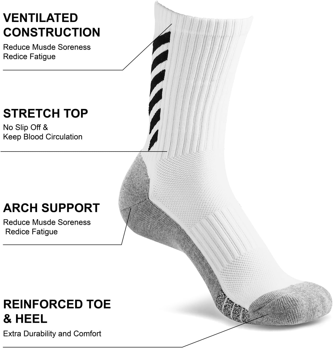 Compression and Cushioned Running Socks, Anti-Blister, Moisture-Wicking Sports Socks for Hiking, Basketball - Image 4