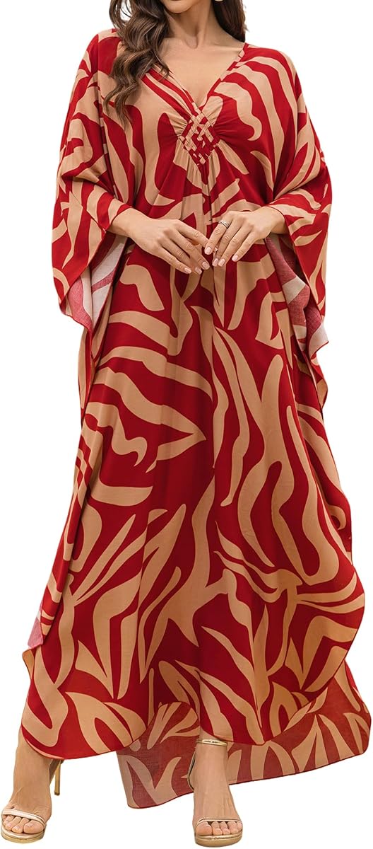 Women's Kaftan Dress V-Neck Beach Cover Up for Swimsuit, Lightweight Mumu Loungewear and Home Caftan