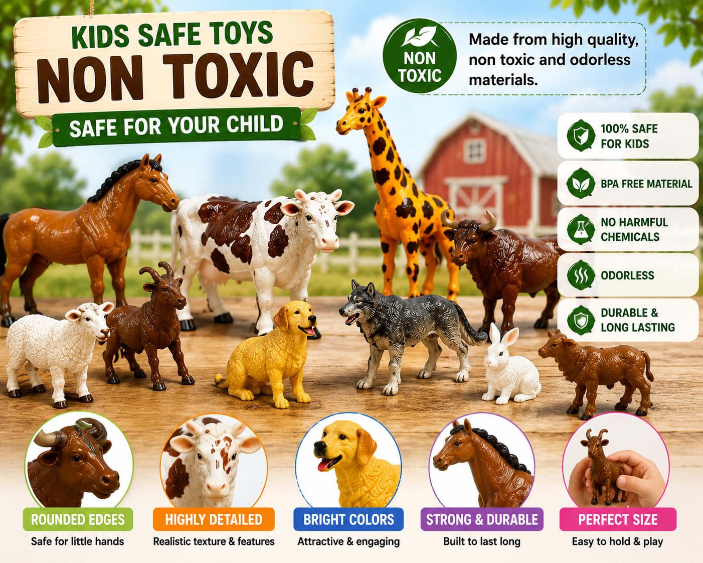 Brand Conquer Farm Animal Toys for Kids, 12 Pcs Realistic Farm Animal Figures Set, Non-Toxic Plastic Learning Toys for Boys & Girls, Educational Montessori Animal Playset, Birthday Gift for 3+ Years — Amazon image 4
