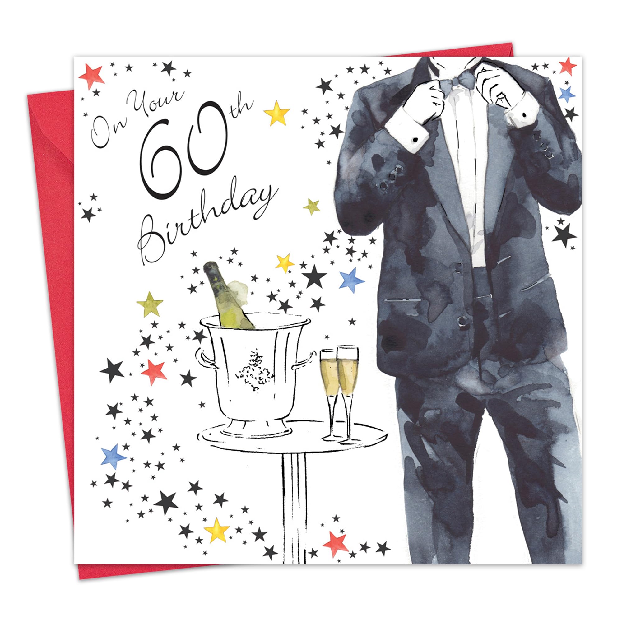 Biglietto D'Auguri Per 60° Compleanno – YiKaLus Con Interno Bianco, Formato 20,5x13,5 Cm, Cartoncino Riciclabile