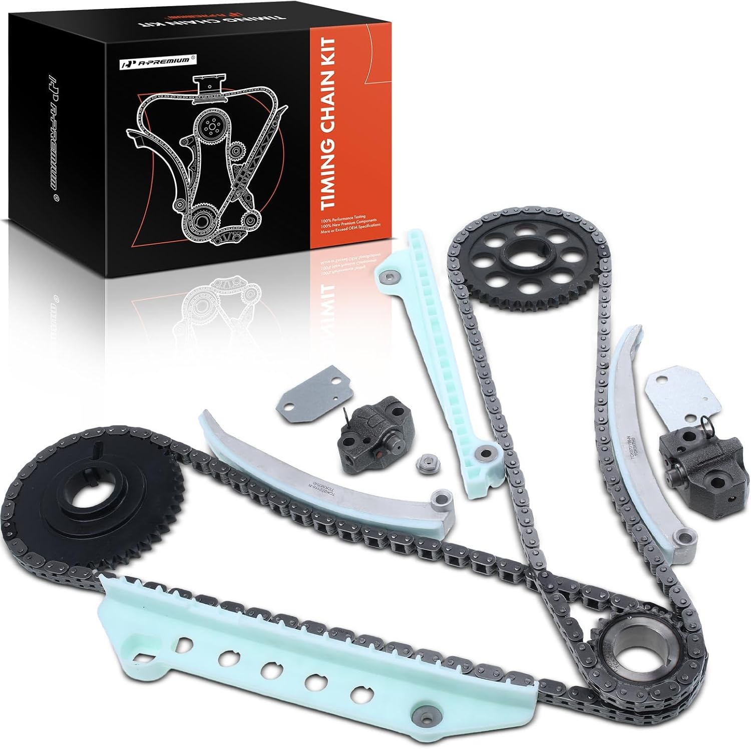 A-Premium Engine Timing Chain Kit W/Tensioner & Guide [fits SOHC, 8Cyl 4.6L] Compatible with Ford Expedition 97-20, F-150 97-99, Mustang 99-00, E-150 Econoline, E-150 Econoline Club Wagon 97-00
