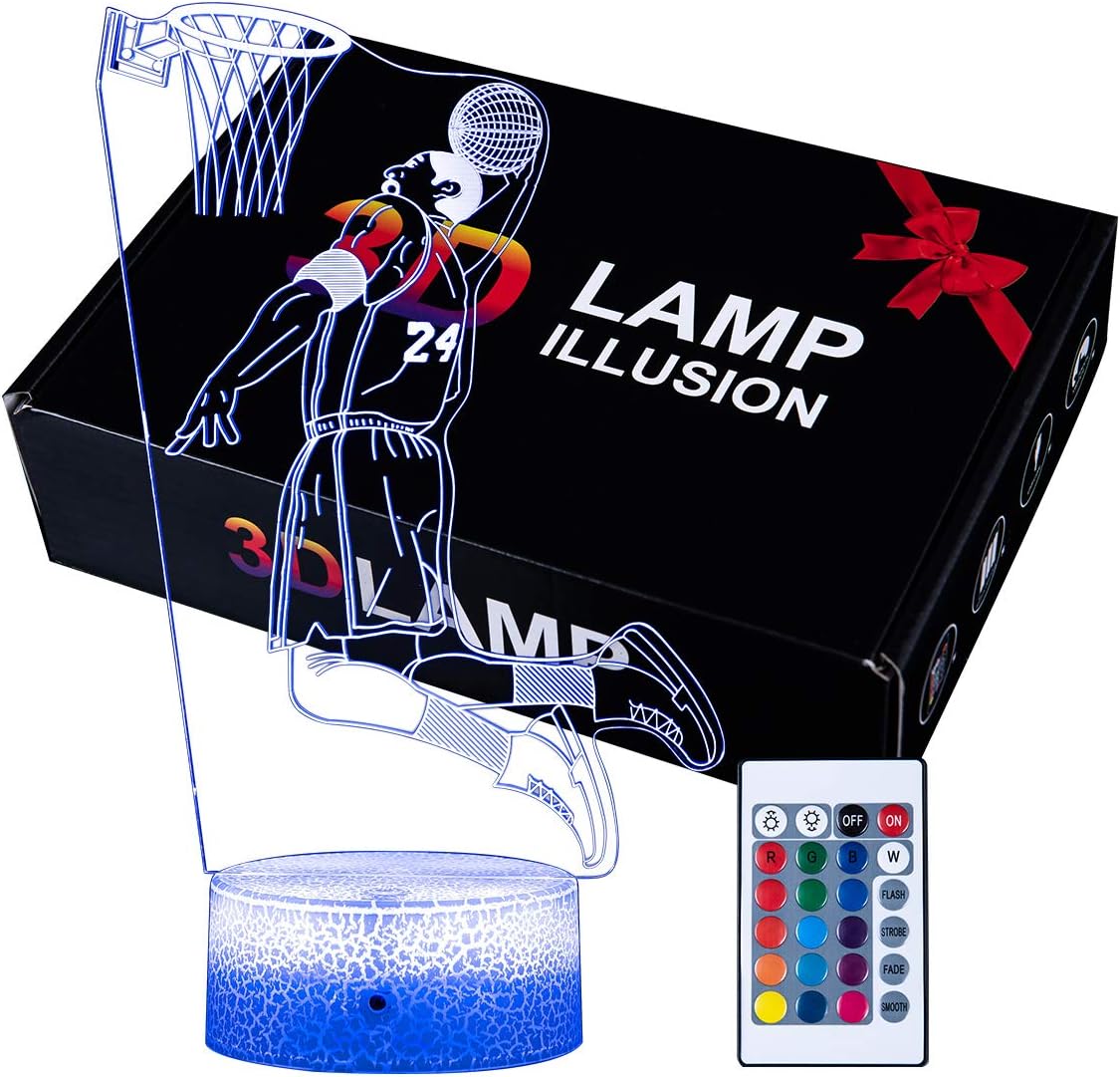 Kobe Bryant 3D Illusion Lamp with 16 Colors Changing Touch Switch and Remote Control Kobe Bryant Basketball Night Light Best Gifts for Kids or Basketball Sports Fans on Birthdays or Christmas