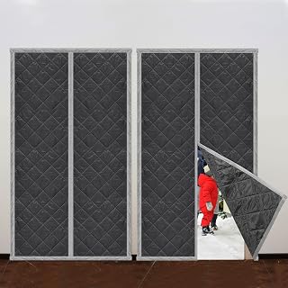 Newwiee 2 Pack Magnetic Thermal Insulated Door Curtain Winter Windproof Doorway Cover Curtain Visible Window Keep Warm Soundproof Blanket(Fits Door Size 44 x 80 Inch,Classic Gray)