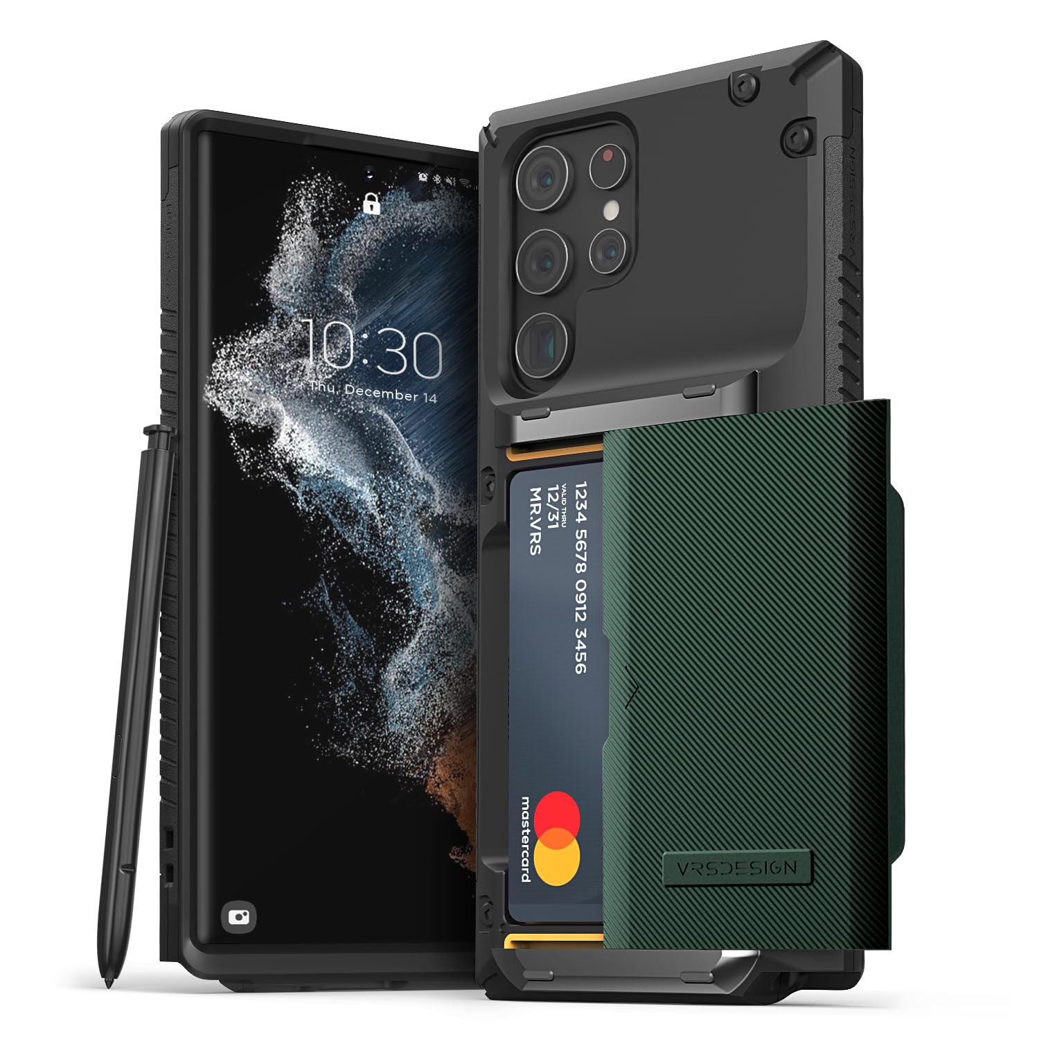 VRS DESIGNPhone Case for Galaxy S22 Ultra Case, [Damda Glide Pro] Sturdy Semi Auto Card Wallet [4 Cards] Phone Case for Galaxy S22 Ultra (2022) Metallic Green